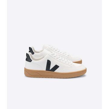 Women's Veja V-12 LEATHER Sneakers White/Black | SG 667CTV